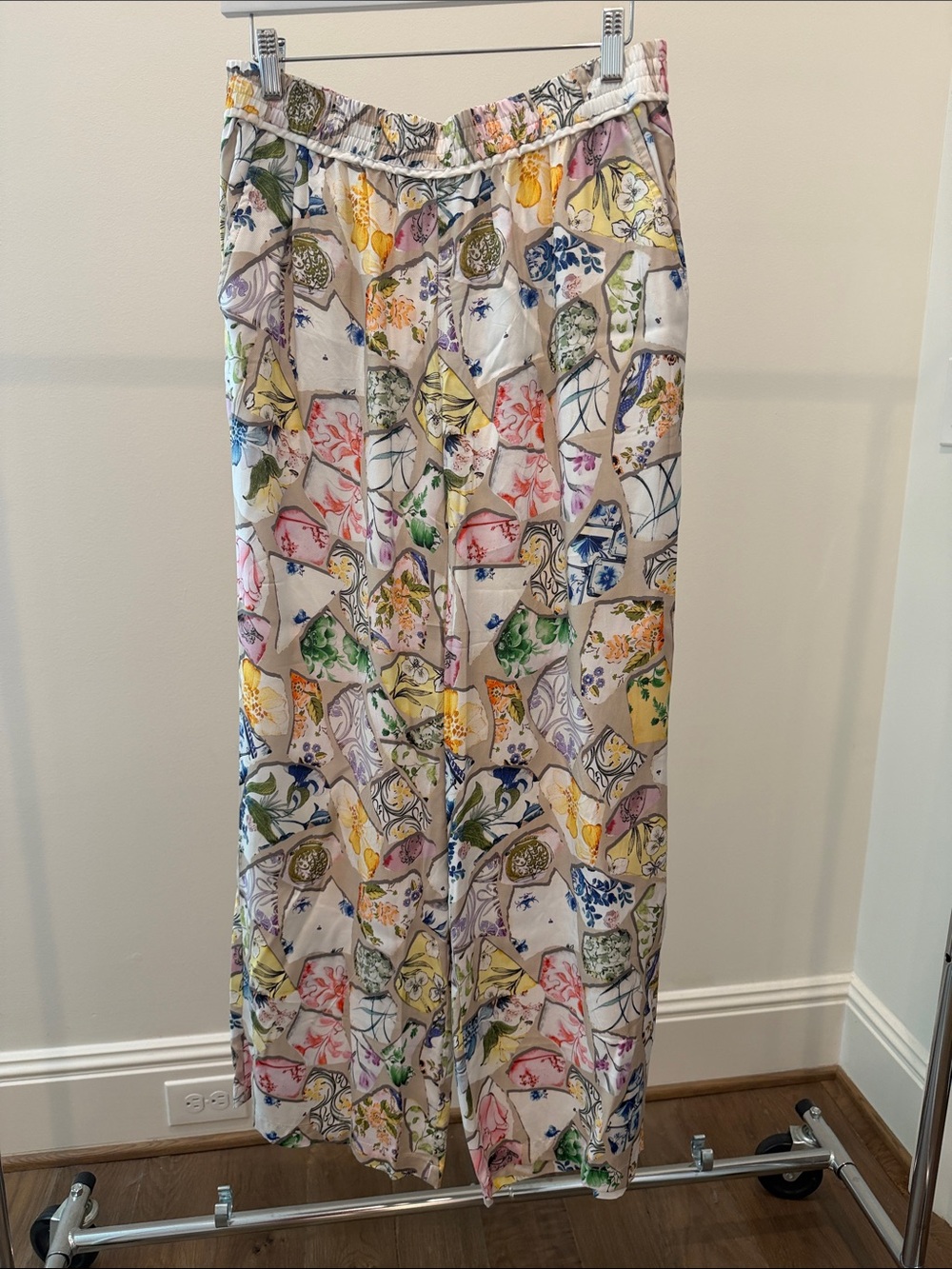 Maeve Cream Patchwork Floral Wide-Leg Pants